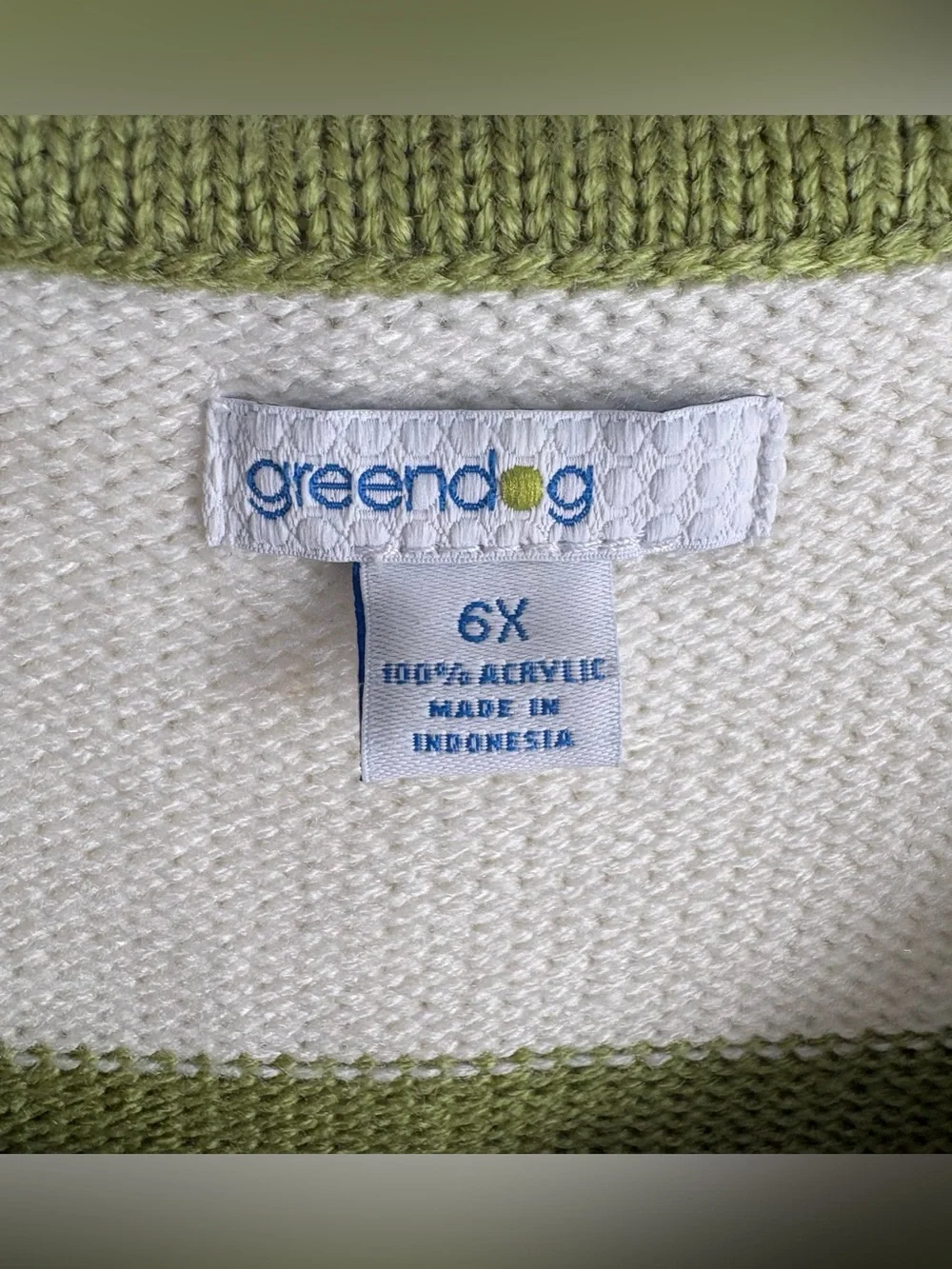 Greendog Green/White Striped Knit Sweater Dress Girls 6X Heart Pockets